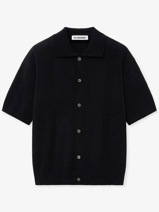 Soft cable collar short sleeve cardigan_black - BLONDNINE - BALAAN 1