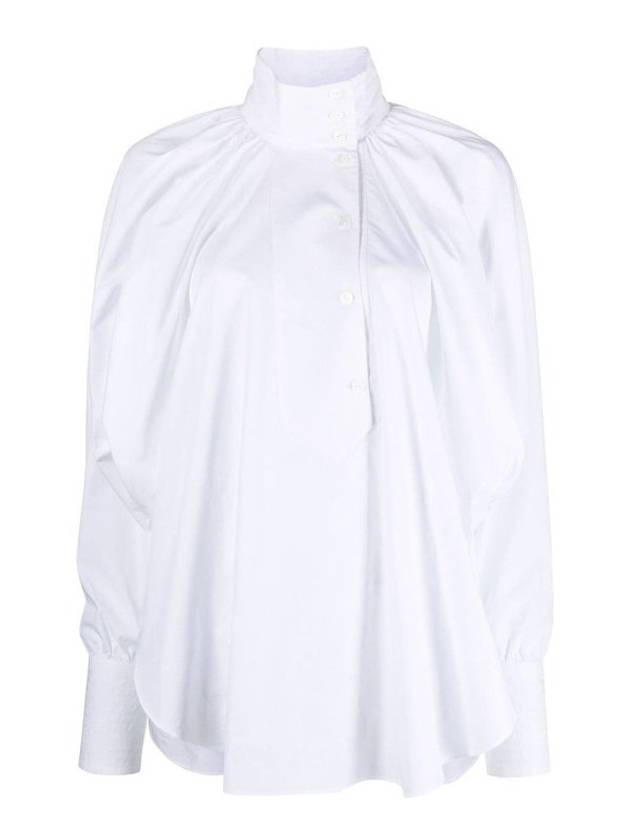 High Neck Long Sleeve Cotton Blouse White - PATOU - BALAAN 2