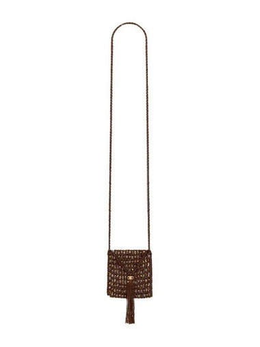 Crocheted Silk Pearl Mini Bag Brown - CELINE - BALAAN 1