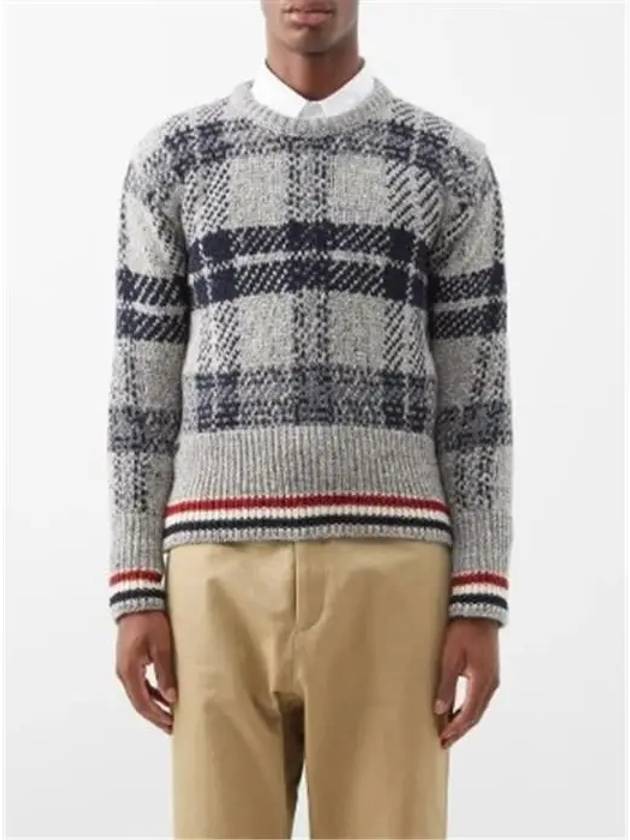 Trimmed Tartan Jacquard Mohair Knit Top Grey - THOM BROWNE - BALAAN 2