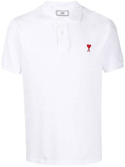 Small Heart Logo Polo Shirt White - AMI - BALAAN 2