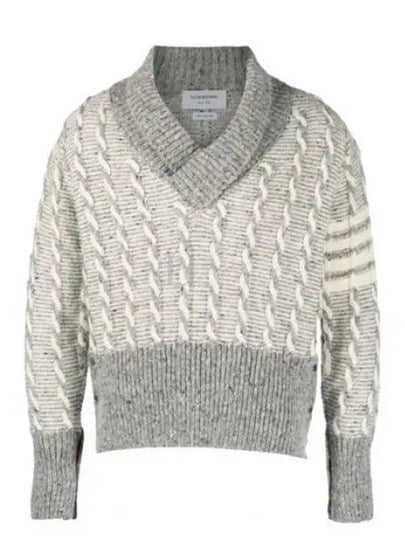 V-Neck Twist Detail Knit Top Grey - THOM BROWNE - BALAAN 2