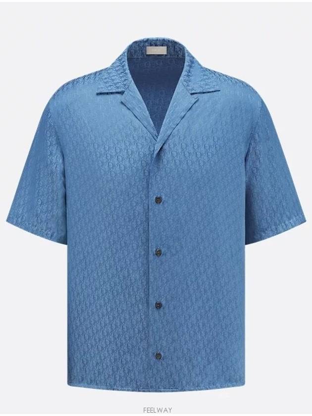 Oblique Cotton Jacquard Short Sleeve Shirt Blue - DIOR - BALAAN 7