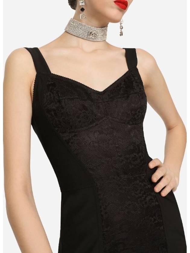 Dolce & Gabbana Bustier Lace Insert Silk Midi Dress Black - DOLCE&GABBANA - BALAAN 3