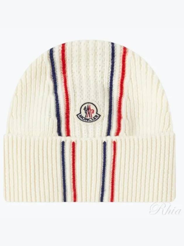 3B00036 M1131 034 Logo Patch Tricolor Wool Beanie - MONCLER - BALAAN 1