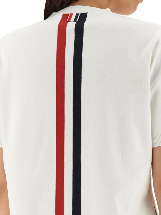 Three Stripes Back Striped Viscose Short Sleeve T-Shirt White - THOM BROWNE - BALAAN 4