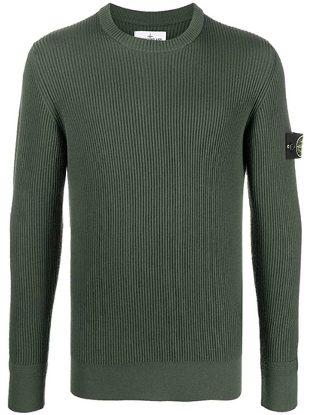 Wappen Patch Crew Neck Ribbed Wool Knit Top Green - STONE ISLAND - BALAAN 2