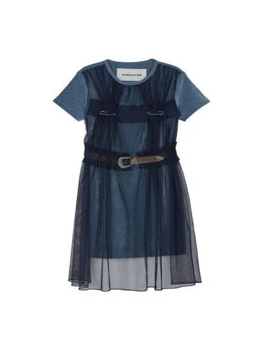 for WOMEN Bladda mesh belt velvet dress atb760w DUSTY BLUE - ANDERSSON BELL - BALAAN 1