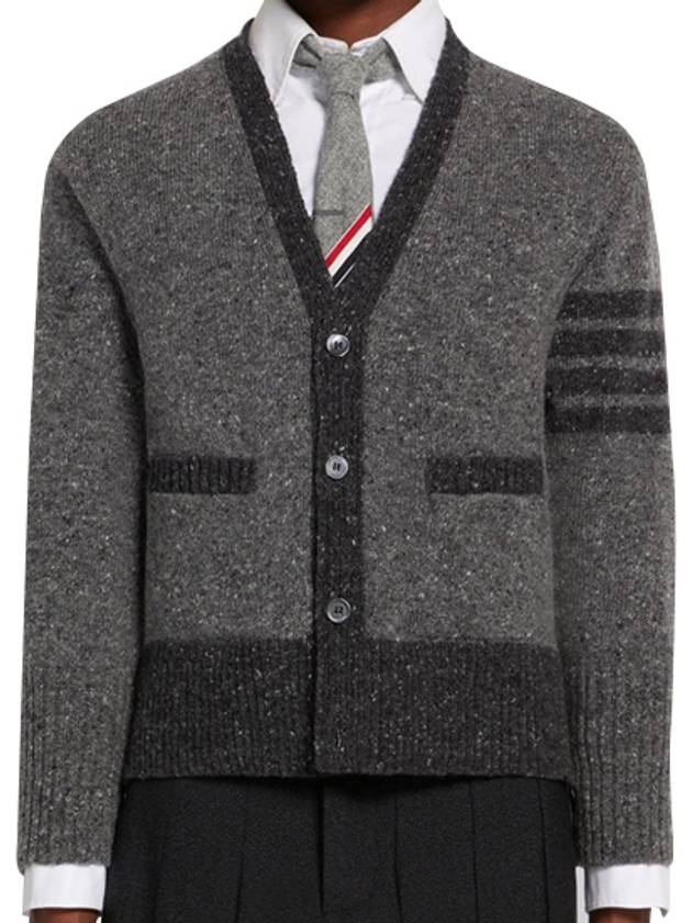 Men's Jersey Stitch Mohair Tweed 4 Lines V-Neck Cardigan Grey - THOM BROWNE - BALAAN 2