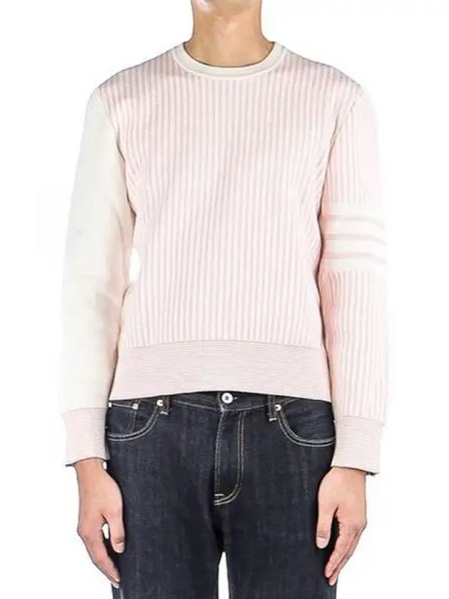 Men Funmix Seersucker Jacquard Pullover Knit Sweatshirt Pink - THOM BROWNE - BALAAN 2