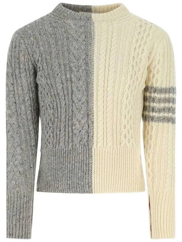 Two Tone Cable Wool Blend Knit Top - THOM BROWNE - BALAAN 2