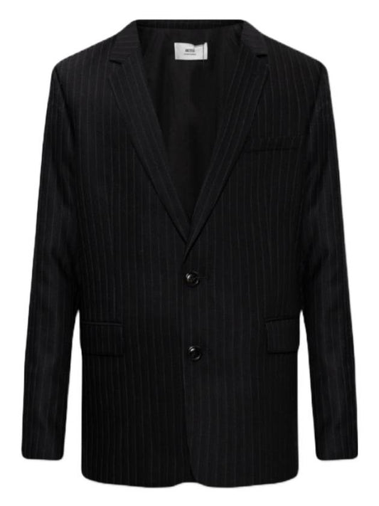 Men's Wool Cotton Herringbone Jacket Black - AMI - BALAAN 1