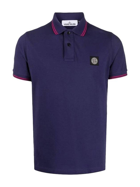 Men's Two Line Logo Patch PK Shirt Royal Blue - STONE ISLAND - BALAAN.