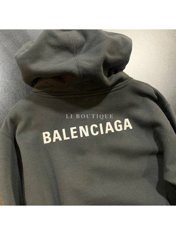 Women s slim fit bag logo hooded zip up dark gray - BALENCIAGA - BALAAN 1