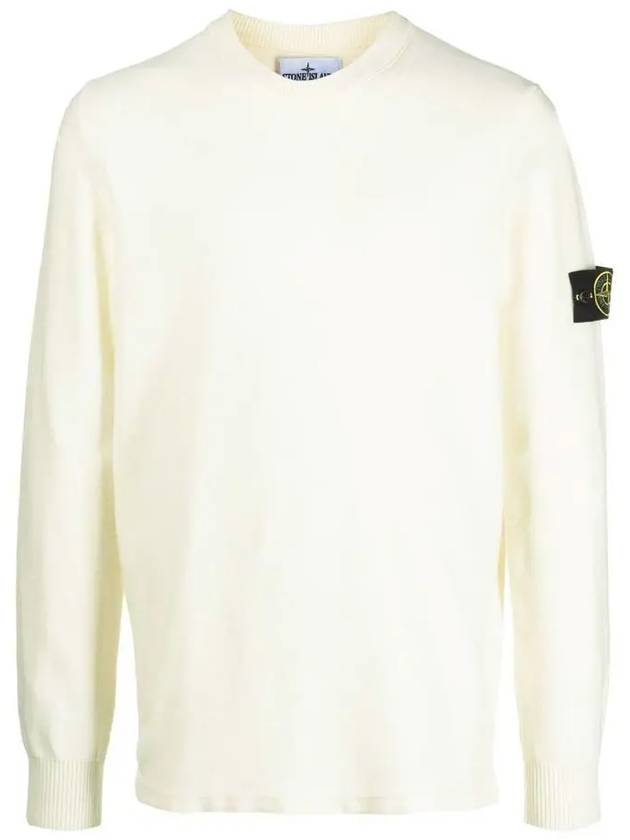 Men's Wappen Patch Crew Neck Wool Knit Top Ivory - STONE ISLAND - BALAAN 2