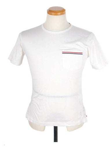 MJS010AK9863 Unisex White Pocket Round T Shirt - THOM BROWNE - BALAAN 1