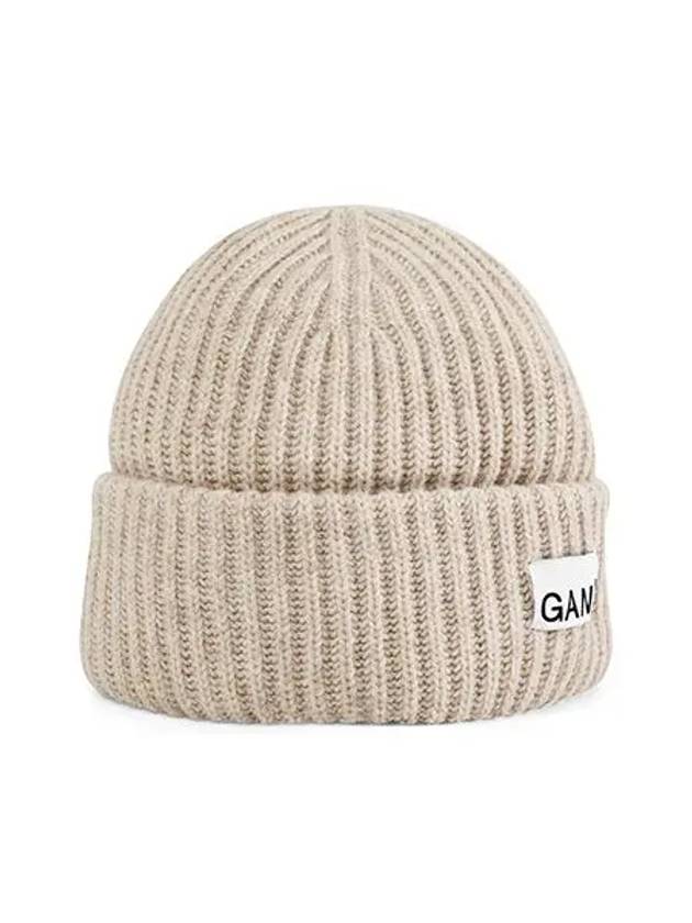 Logo Patch Knit Beanie Sand - GANNI - BALAAN 4