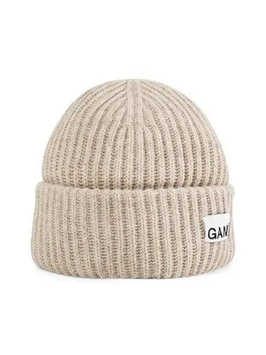 Logo Patch Knit Beanie Sand - GANNI - BALAAN 2