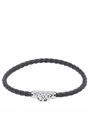 Seal Logo Leather Bracelet Black - ALEXANDER MCQUEEN - BALAAN 1