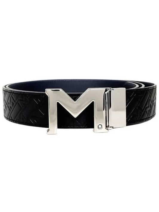 Men's M Pattern Reversible Belt Black Blue - MONTBLANC - BALAAN 1