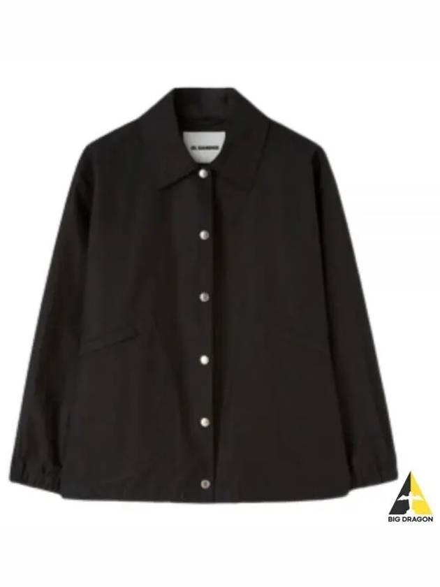 Back Logo Print Drawstring Cotton Shirt Jacket Black - JIL SANDER - BALAAN 2