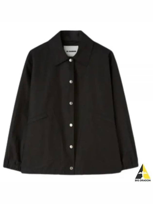 Back Logo Print Drawstring Cotton Shirt Jacket Black - JIL SANDER - BALAAN 2