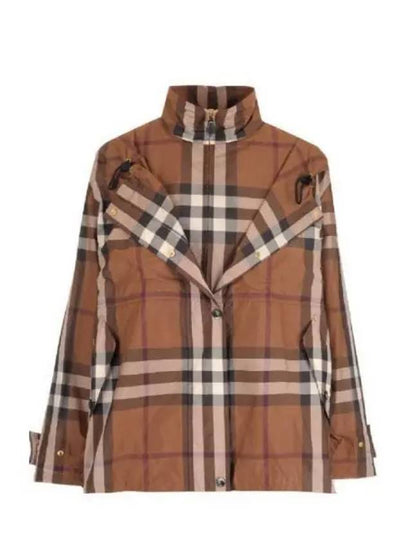 Check Off Shoulder Hooded Jacket Brown - BURBERRY - BALAAN 2