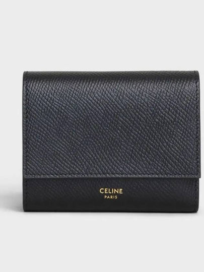 Trifold Grained Calfskin Small Half Wallet Black - CELINE - BALAAN 2