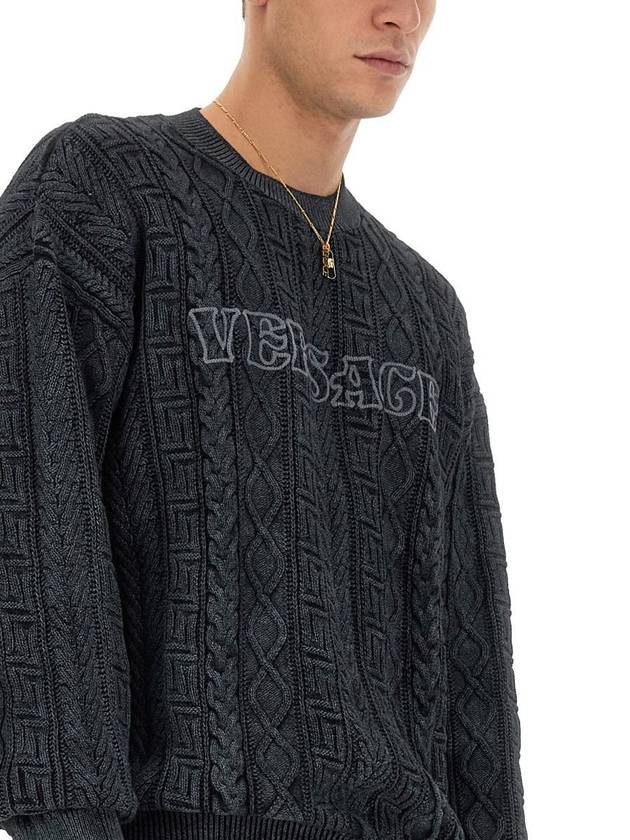 Embroidery Logo Knit Top Grey - VERSACE - BALAAN 5