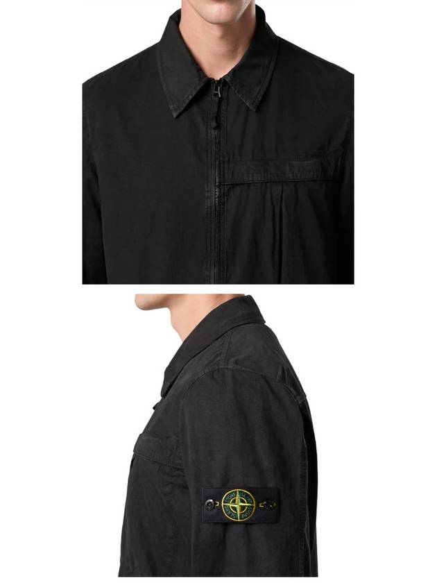 Organic Cotton Shirt Zip Up Jacket Black - STONE ISLAND - BALAAN 6