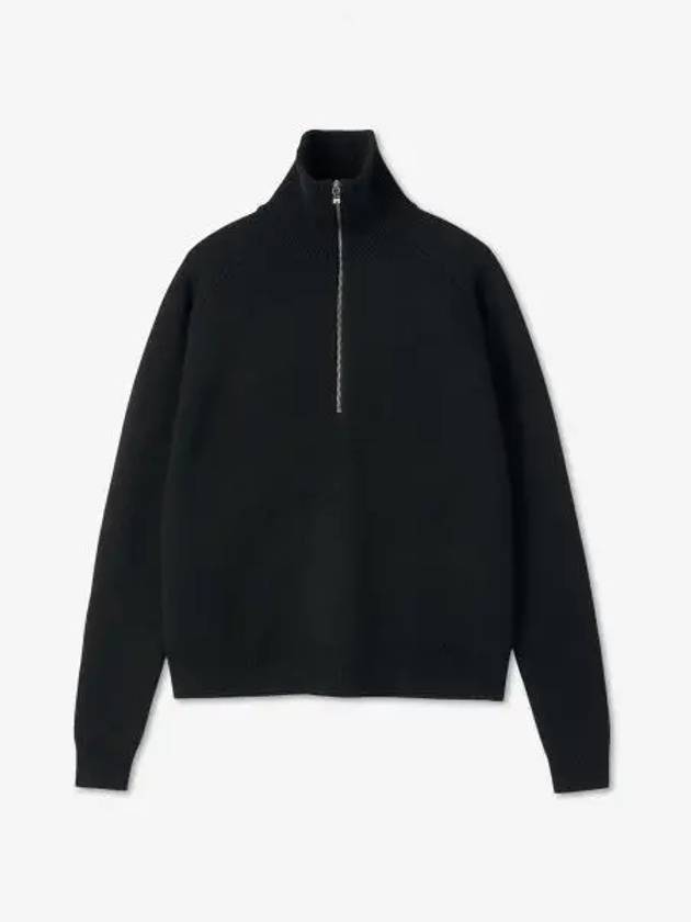 merino wool half zip-up knit top black - TOTEME - BALAAN 2