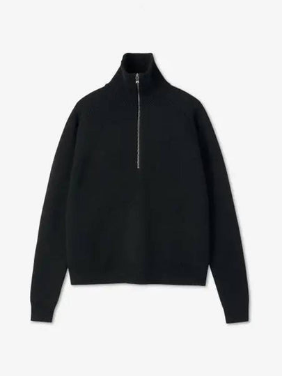 Half Zip-Up Merino Wool Knit Top Black - TOTEME - BALAAN 2