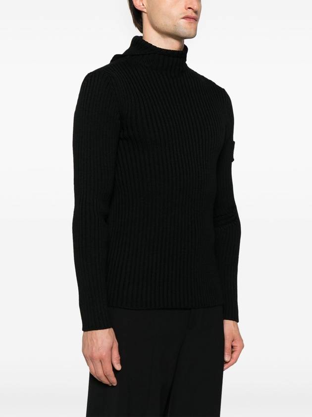 Logo Patch Rib Knit Wool Turtleneck Black - PRADA - BALAAN 4