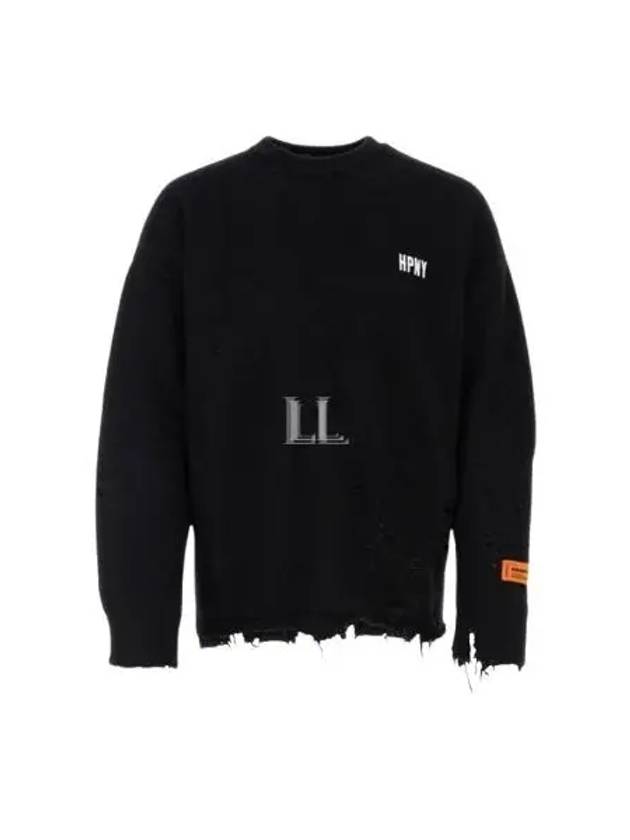 Shredded Crewneck Embroidered Logo Knit Top Black - HERON PRESTON - BALAAN 2