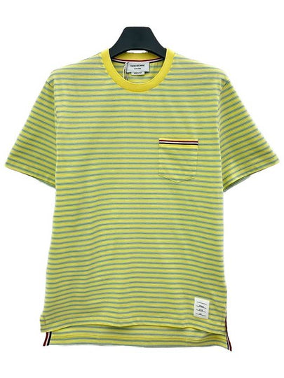 Striped Jersey Pocket Short Sleeve T-Shirt Green Yellow - THOM BROWNE - BALAAN 2