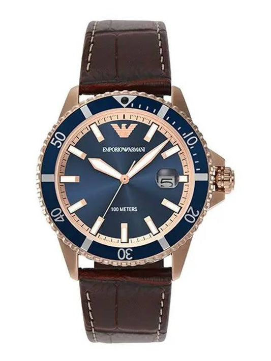 Men's Three-Hand Date Leather Watch Brown - EMPORIO ARMANI - BALAAN 1