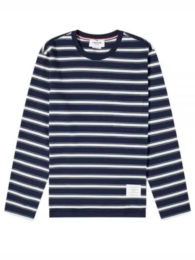 Stripe Jersey Oversized Long Sleeve T-Shirt Navy - THOM BROWNE - BALAAN 2