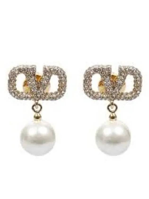 Swarovski Pearl V Logo Earrings Gold - VALENTINO - BALAAN 1