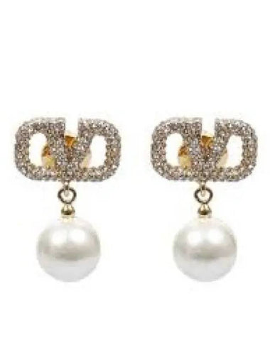 Swarovski Pearl V Logo Earrings Gold - VALENTINO - BALAAN 1