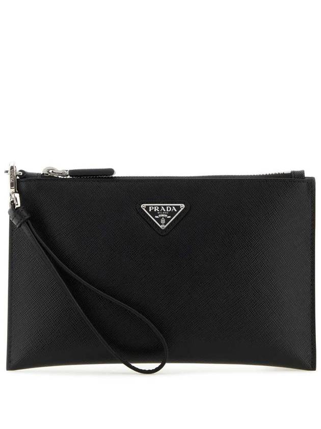 Triangle Logo Saffiano Clutch Bag Black - PRADA - BALAAN 2