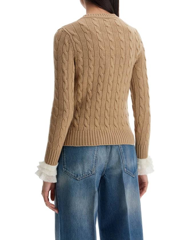 beige and ivory cable knit crew neck sweater - VALENTINO - BALAAN 3