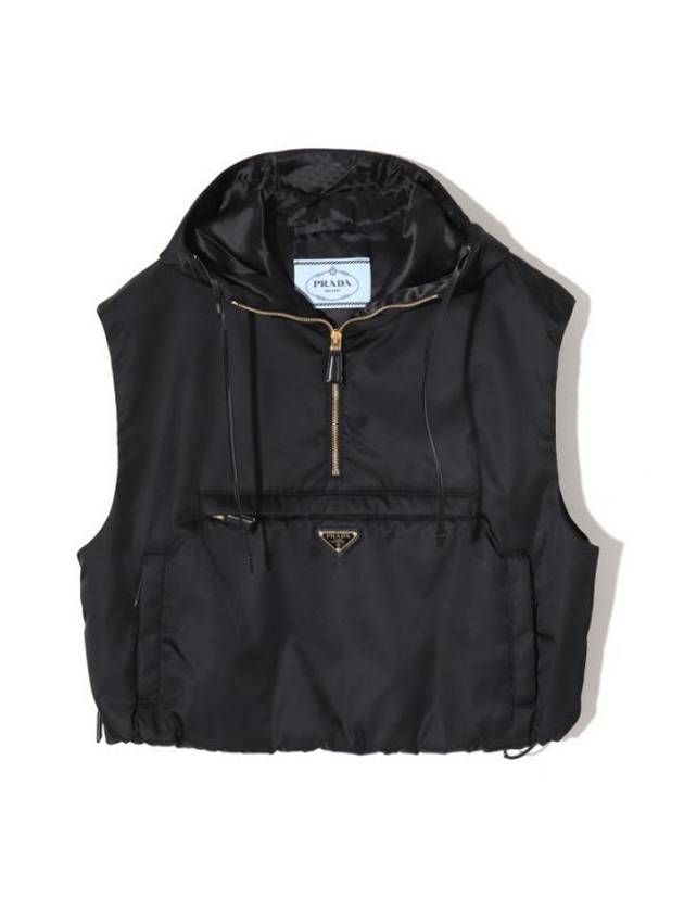 Triangle Logo Half Zip Re-Nylon Vest Black - PRADA - BALAAN 1