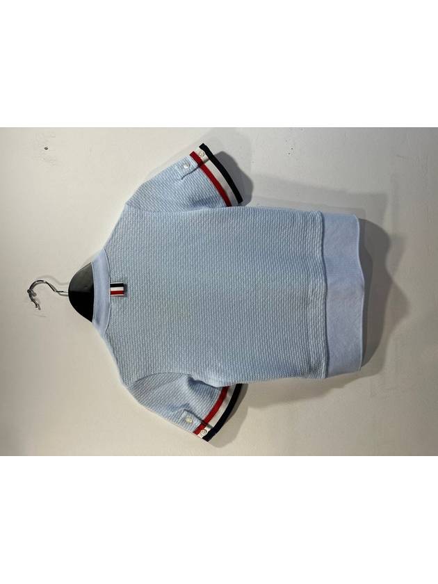 Women's RWB Striped Short Sleeve Cardigan Light Blue - THOM BROWNE - BALAAN 5