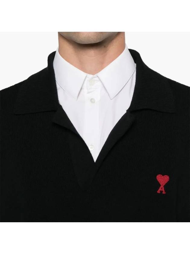 Small Heart Long Sleeve Polo Shirt Black - AMI - BALAAN 4