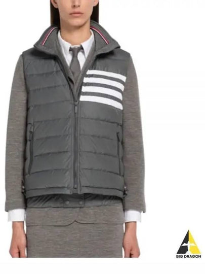 Women's Poly Twill 4 Bar Funnel Neck Down Padded Vest Medium Grey - THOM BROWNE - BALAAN 2