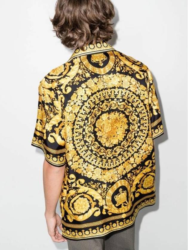 Baroque Print Silk Short Sleeve Shirt Black Gold - VERSACE - BALAAN 5