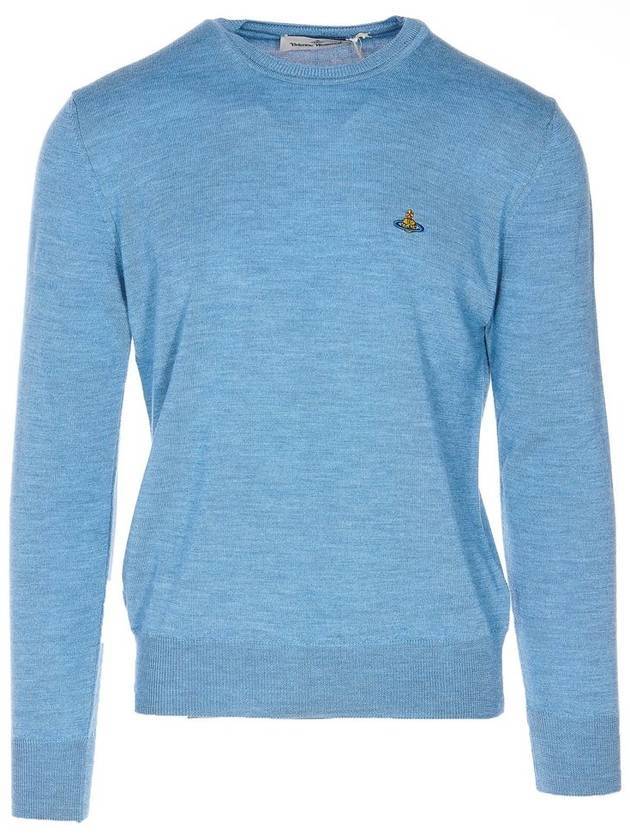 Men's ORB Embroidered Logo Wool Knit Top Blue - VIVIENNE WESTWOOD - BALAAN 1