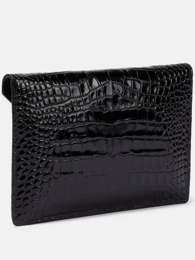 Women's ORB Logo Croco Effect Leather Clutch Bag Black - VIVIENNE WESTWOOD - BALAAN 4