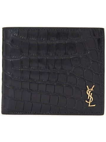 Crocodile Pattern Monogram Half Wallet Black Gold - SAINT LAURENT - BALAAN 1