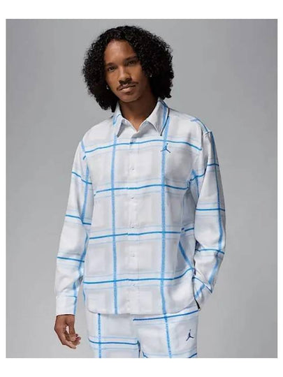 Jordan Essentials Plaid Flannel Long Sleeve Shirt White Legend Blue - NIKE - BALAAN 2